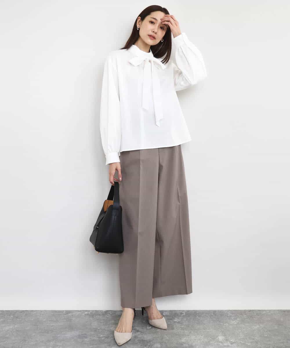 FOLAD45160 MK MICHEL KLEIN(MK ミッシェルクラン) ストレートワイドシルエットパンツ（無地・チェック）/洗える グレー（チェック）