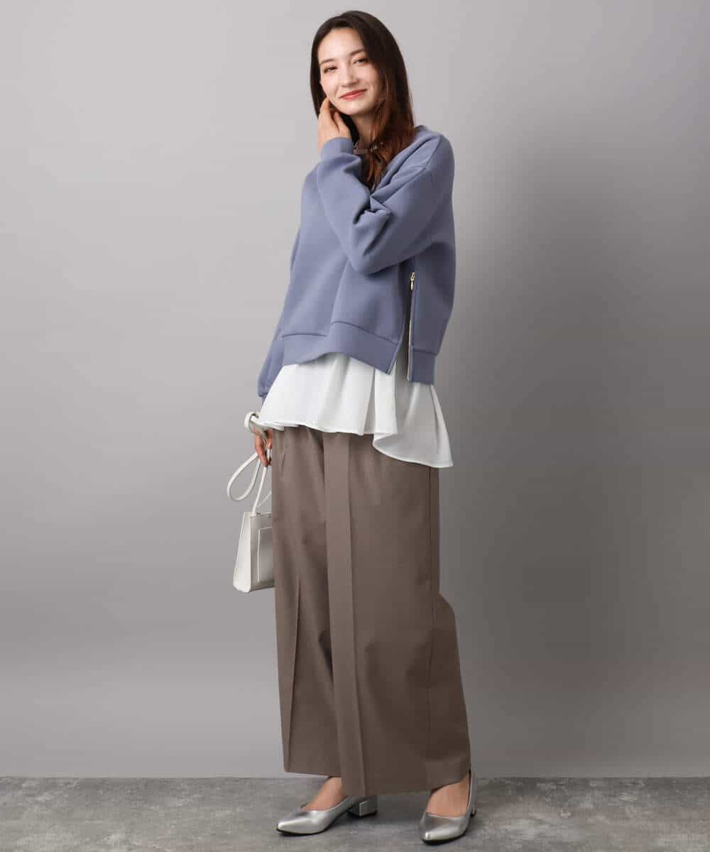 FOLAD45160 MK MICHEL KLEIN(MK ミッシェルクラン) ストレートワイドシルエットパンツ（無地・チェック）/洗える グレー（チェック）