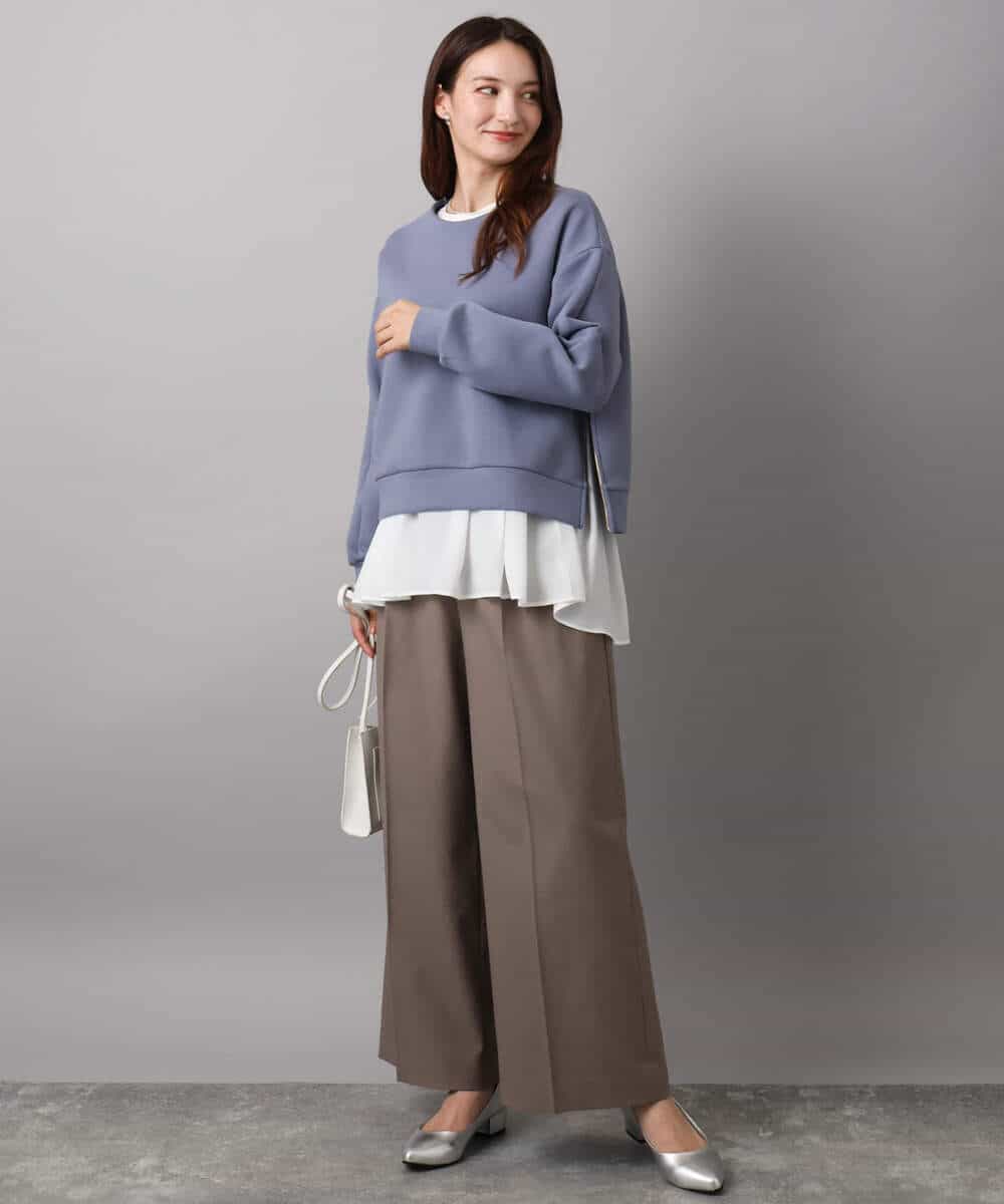 FOLAD45160 MK MICHEL KLEIN(MK ミッシェルクラン) ストレートワイドシルエットパンツ（無地・チェック）/洗える グレー（チェック）