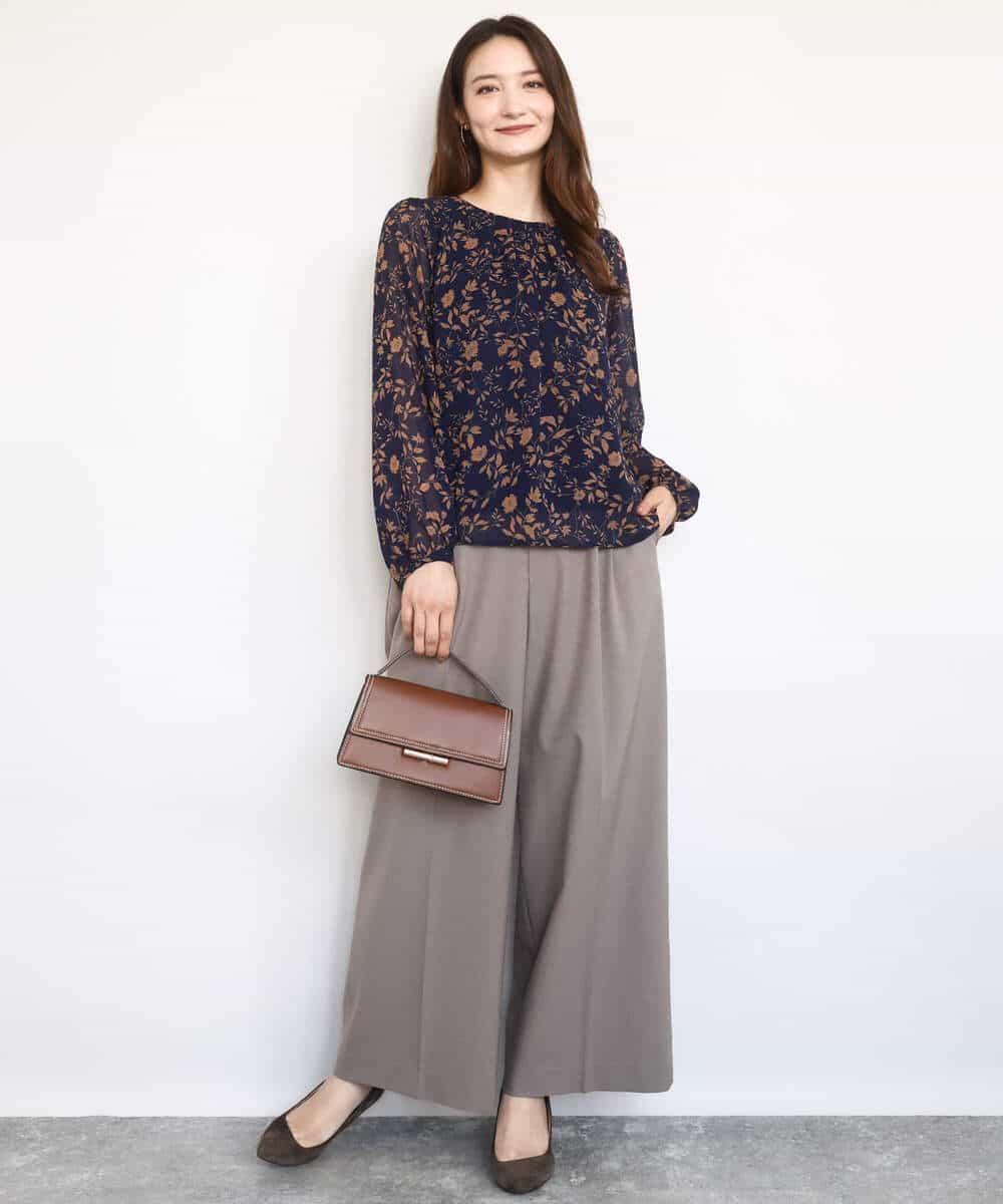 FOLAD45160 MK MICHEL KLEIN(MK ミッシェルクラン) ストレートワイドシルエットパンツ（無地・チェック）/洗える グレー（チェック）