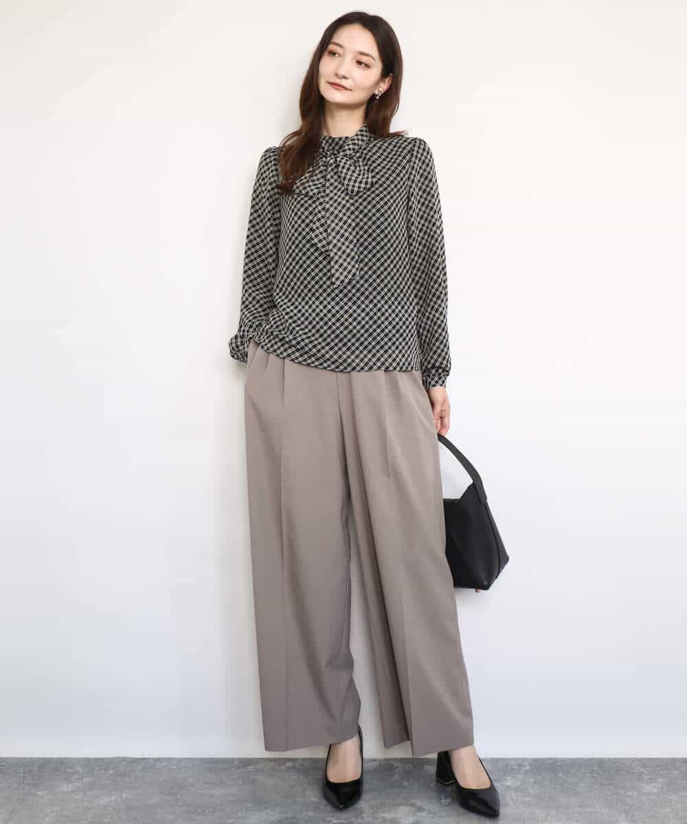 FOLAD45160 MK MICHEL KLEIN(MK ミッシェルクラン) ストレートワイドシルエットパンツ（無地・チェック）/洗える グレー（チェック）