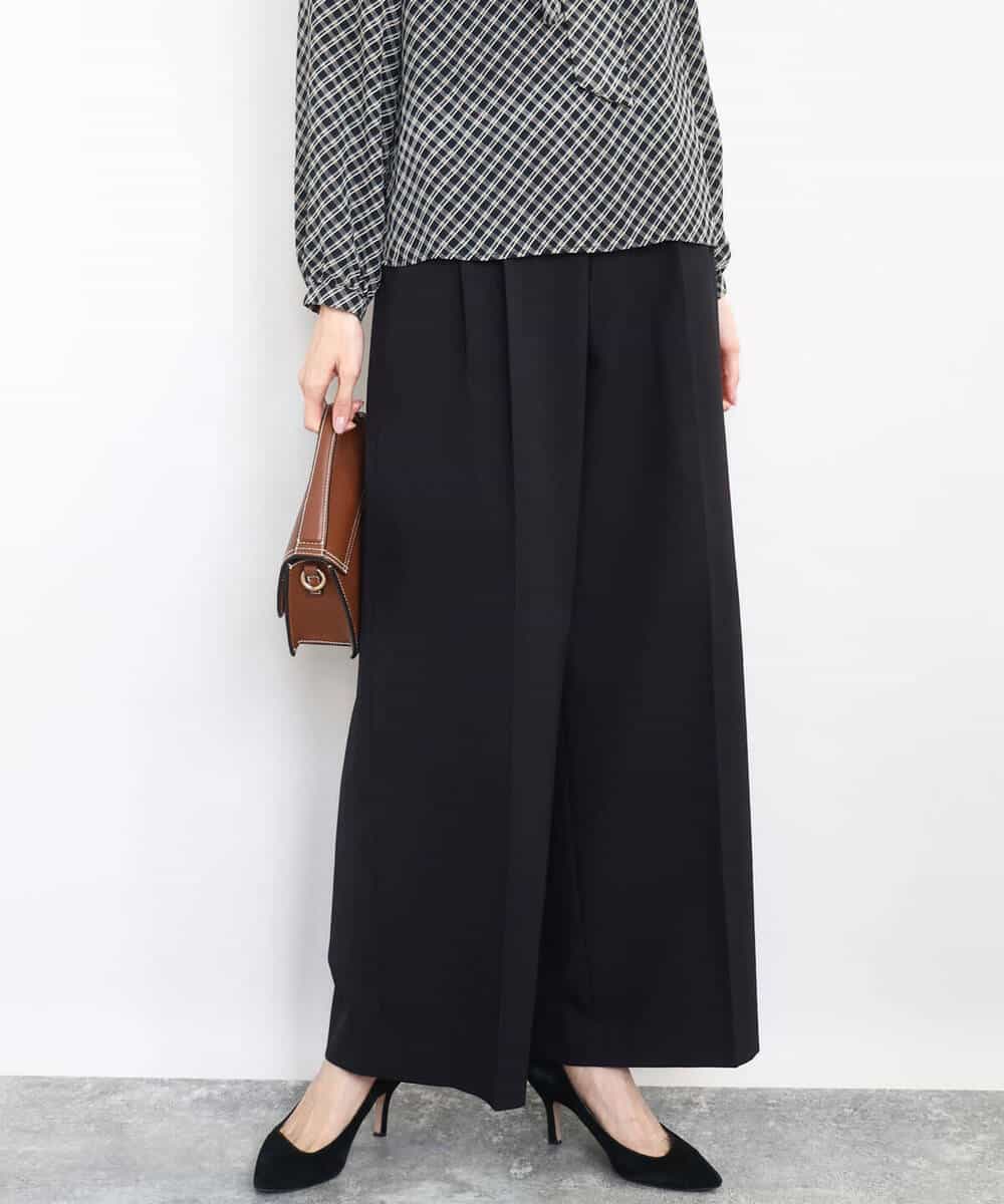 FOLAD45160 MK MICHEL KLEIN(MK ミッシェルクラン) ストレートワイドシルエットパンツ（無地・チェック）/洗える グレー（チェック）