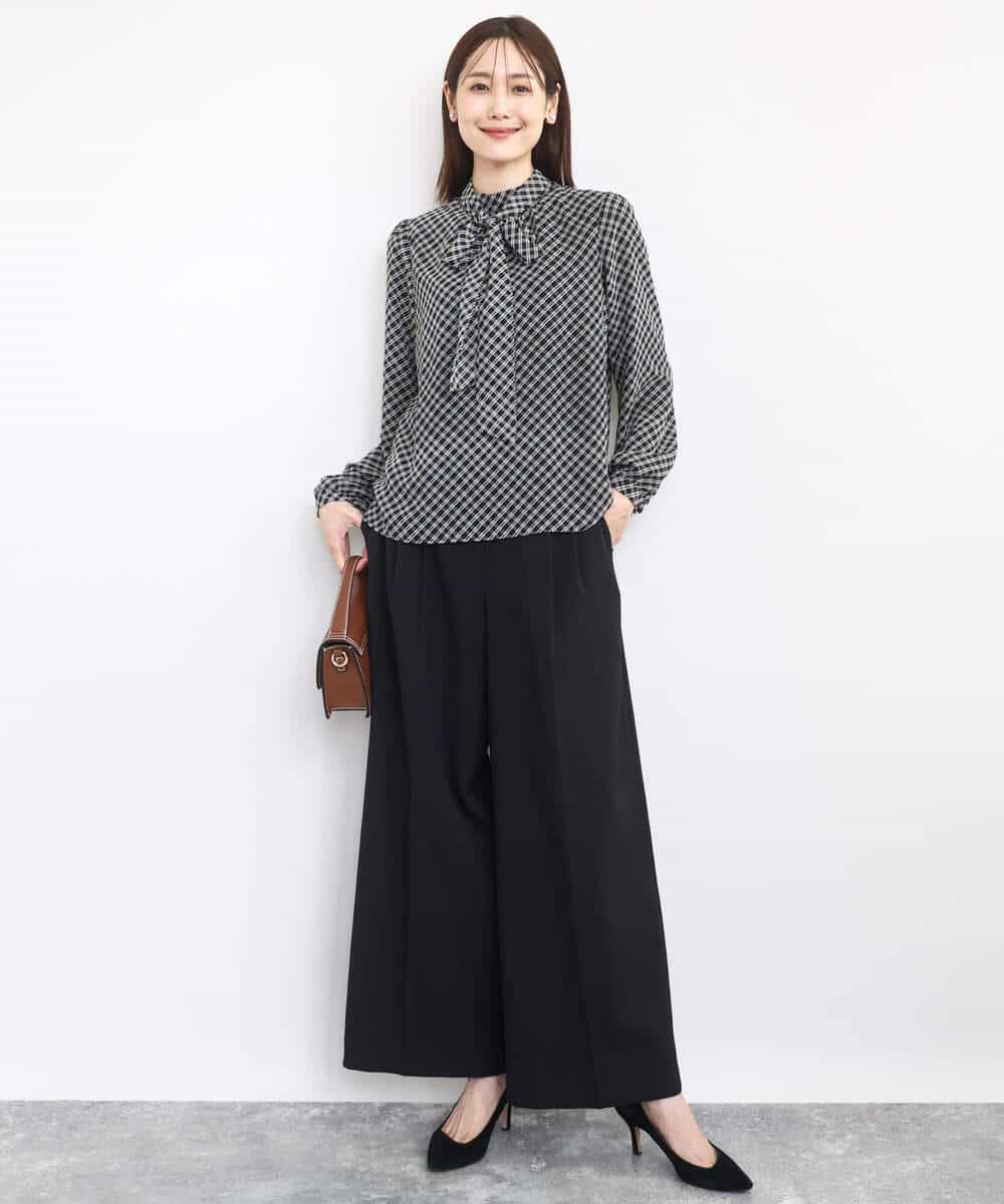 FOLAD45160 MK MICHEL KLEIN(MK ミッシェルクラン) ストレートワイドシルエットパンツ（無地・チェック）/洗える グレー（チェック）