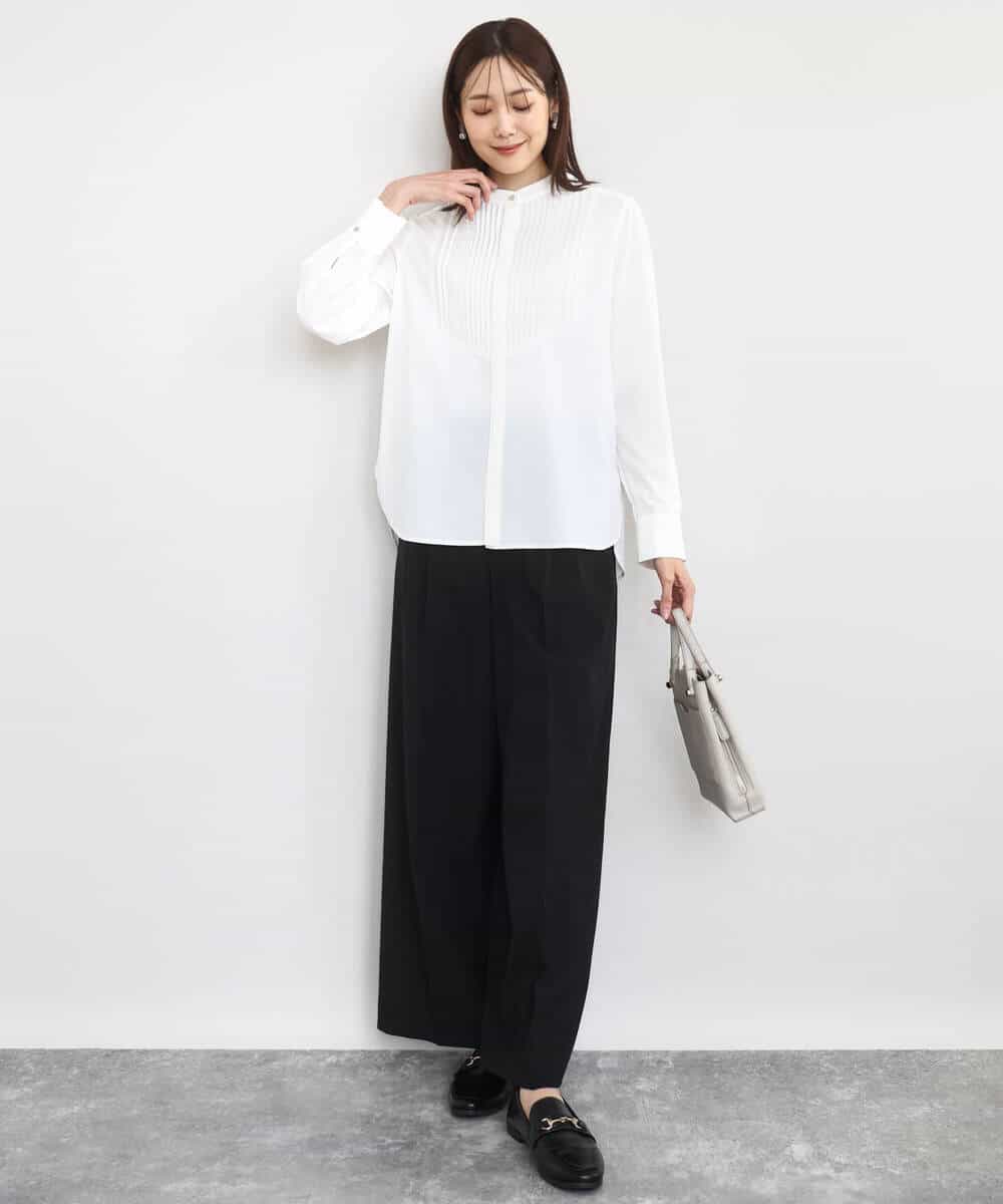 FOLAD45160 MK MICHEL KLEIN(MK ミッシェルクラン) ストレートワイドシルエットパンツ（無地・チェック）/洗える グレー（チェック）
