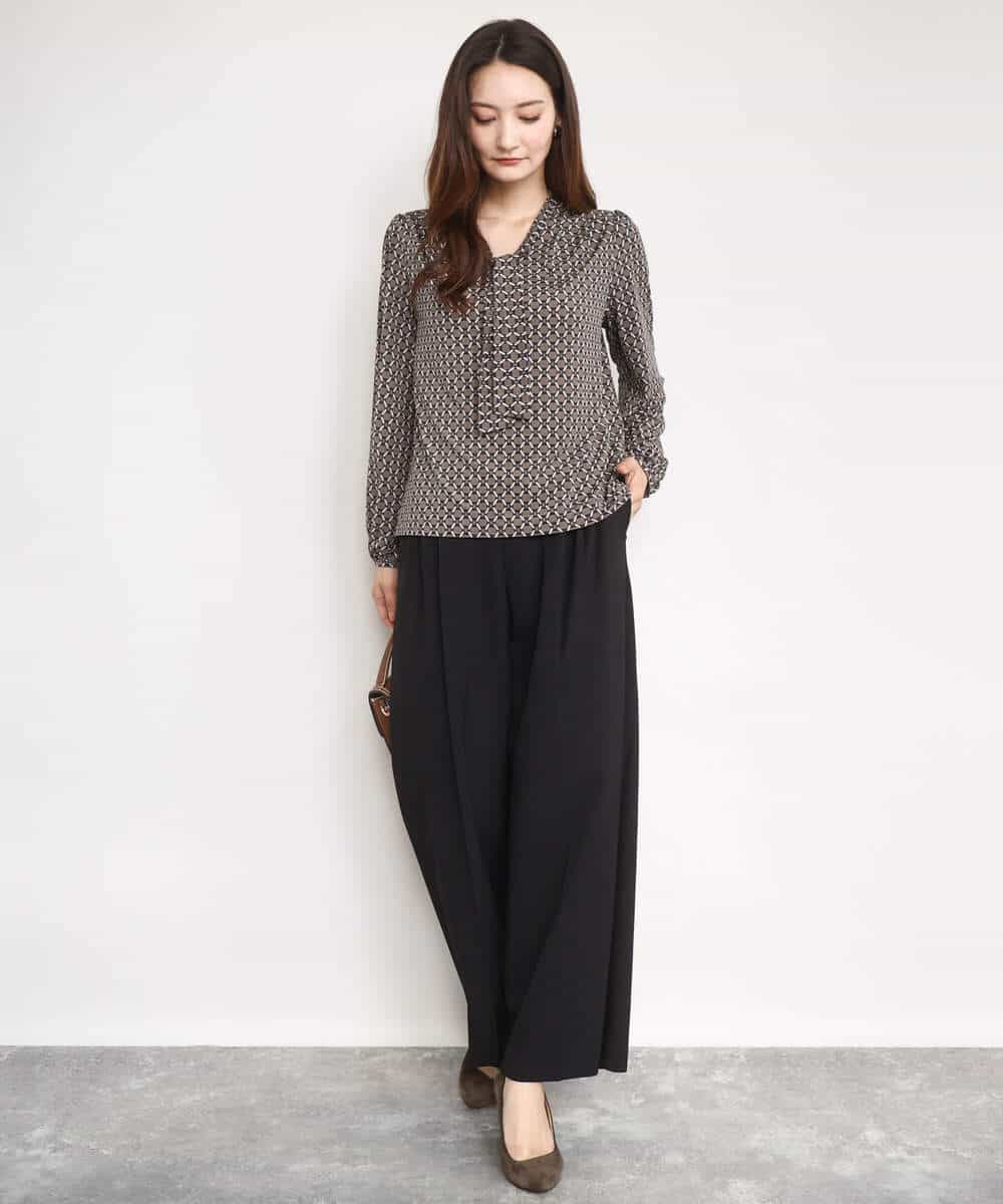 FOLAD45160 MK MICHEL KLEIN(MK ミッシェルクラン) ストレートワイドシルエットパンツ（無地・チェック）/洗える グレー（チェック）