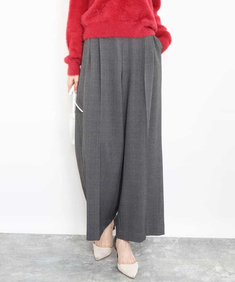 FOLAD45160 MK MICHEL KLEIN(MK ミッシェルクラン) ストレートワイドシルエットパンツ（無地・チェック）/洗える グレー（チェック）