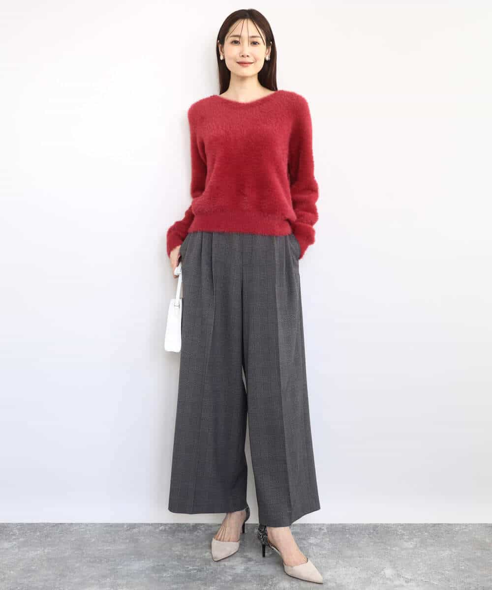 FOLAD45160 MK MICHEL KLEIN(MK ミッシェルクラン) ストレートワイドシルエットパンツ（無地・チェック）/洗える グレー（チェック）