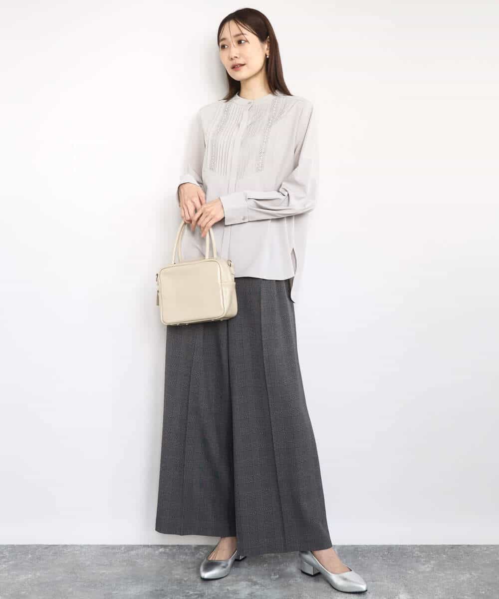 FOLAD45160 MK MICHEL KLEIN(MK ミッシェルクラン) ストレートワイドシルエットパンツ（無地・チェック）/洗える グレー（チェック）