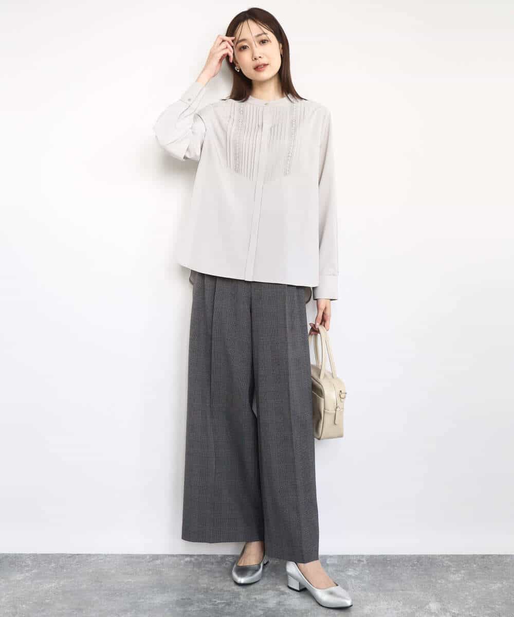 FOLAD45160 MK MICHEL KLEIN(MK ミッシェルクラン) ストレートワイドシルエットパンツ（無地・チェック）/洗える グレー（チェック）