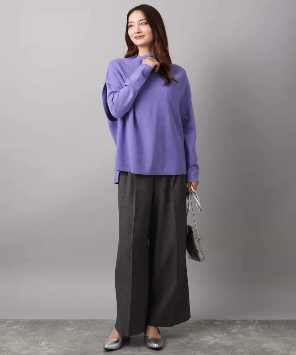 FOLAD45160 MK MICHEL KLEIN(MK ミッシェルクラン) ストレートワイドシルエットパンツ（無地・チェック）/洗える グレー（チェック）