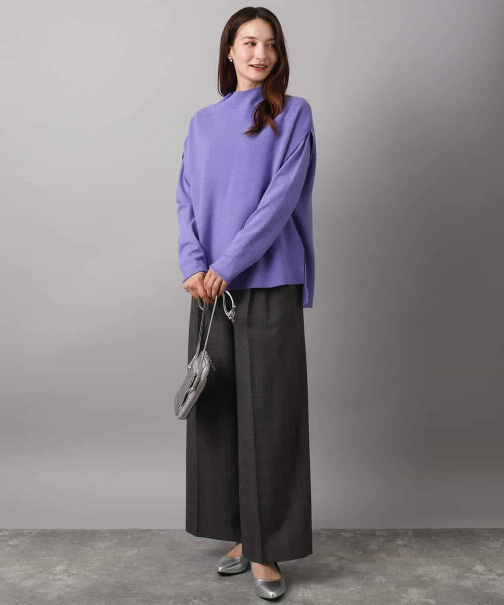 FOLAD45160 MK MICHEL KLEIN(MK ミッシェルクラン) ストレートワイドシルエットパンツ（無地・チェック）/洗える グレー（チェック）