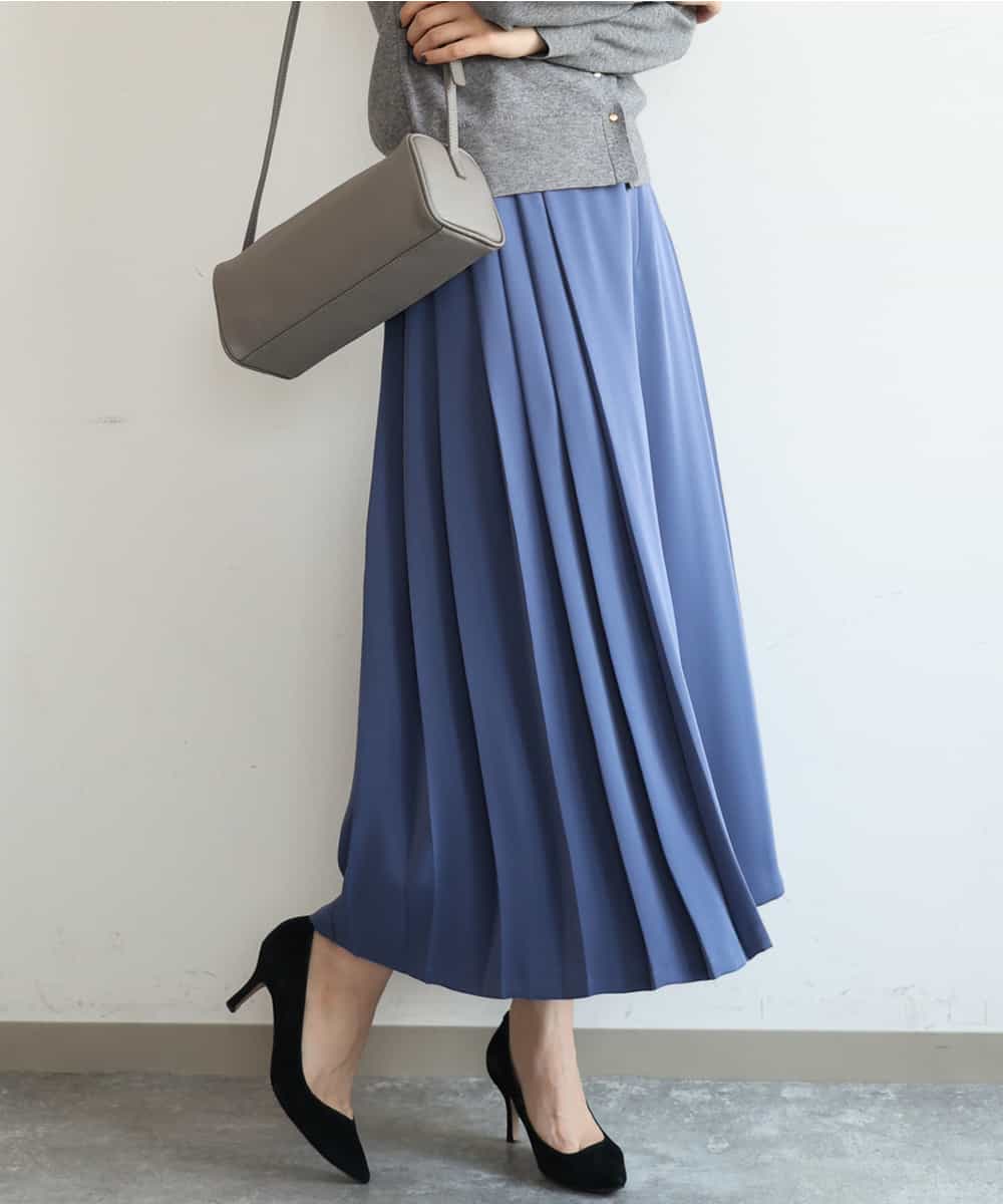 FOLAG54180 MK MICHEL KLEIN(MK ミッシェルクラン) [撥水/洗える]サイドプリーツツイルワイドパンツ ブルー