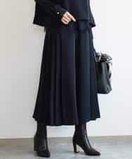 FOLAG54180 MK MICHEL KLEIN(MK ミッシェルクラン) [撥水/洗える]サイドプリーツツイルワイドパンツ ネイビー