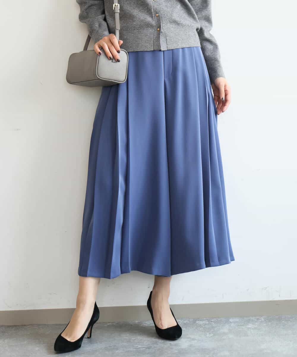 FOLAG54180 MK MICHEL KLEIN(MK ミッシェルクラン) [撥水/洗える]サイドプリーツツイルワイドパンツ ネイビー