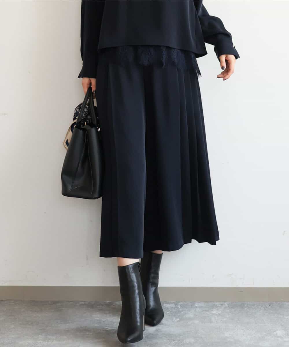 FOLAG54180 MK MICHEL KLEIN(MK ミッシェルクラン) [撥水/洗える]サイドプリーツツイルワイドパンツ ネイビー