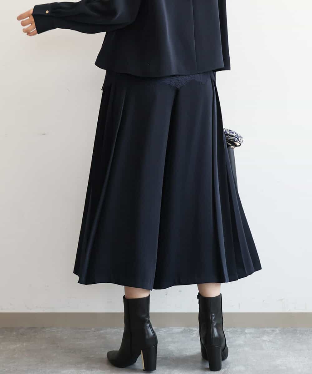 FOLAG54180 MK MICHEL KLEIN(MK ミッシェルクラン) [撥水/洗える]サイドプリーツツイルワイドパンツ ネイビー