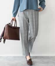 FOLAH56160 MK MICHEL KLEIN(MK ミッシェルクラン) [両面起毛/洗える]グレンチェック柄テーパードパンツ グレー