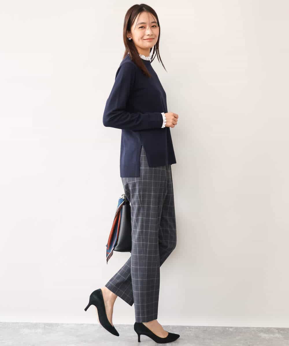 FOLAH56160 MK MICHEL KLEIN(MK ミッシェルクラン) [両面起毛/洗える]グレンチェック柄テーパードパンツ グレー