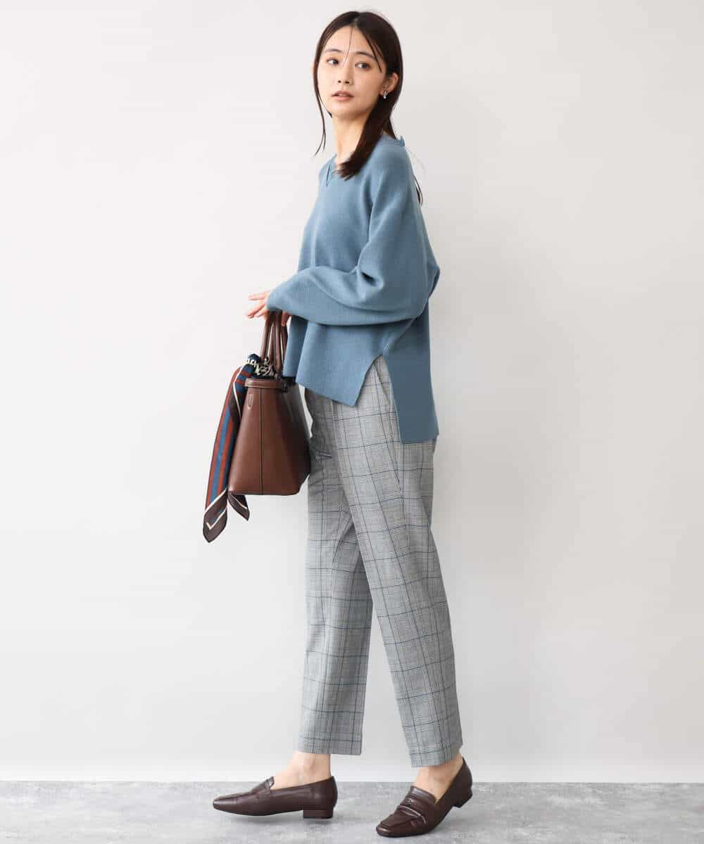 FOLAH56160 MK MICHEL KLEIN(MK ミッシェルクラン) [両面起毛/洗える]グレンチェック柄テーパードパンツ グレー