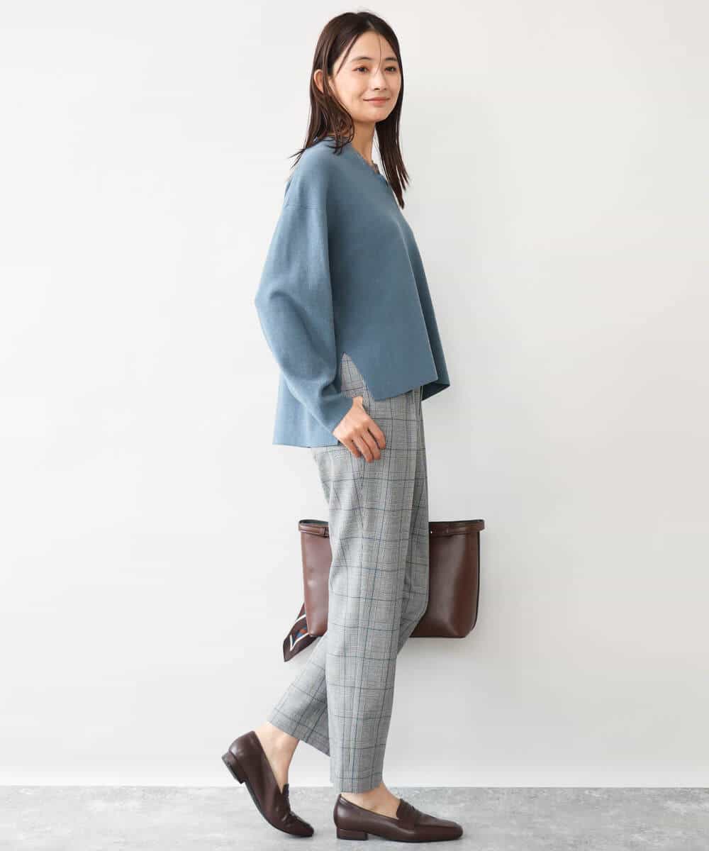FOLAH56160 MK MICHEL KLEIN(MK ミッシェルクラン) [両面起毛/洗える]グレンチェック柄テーパードパンツ グレー