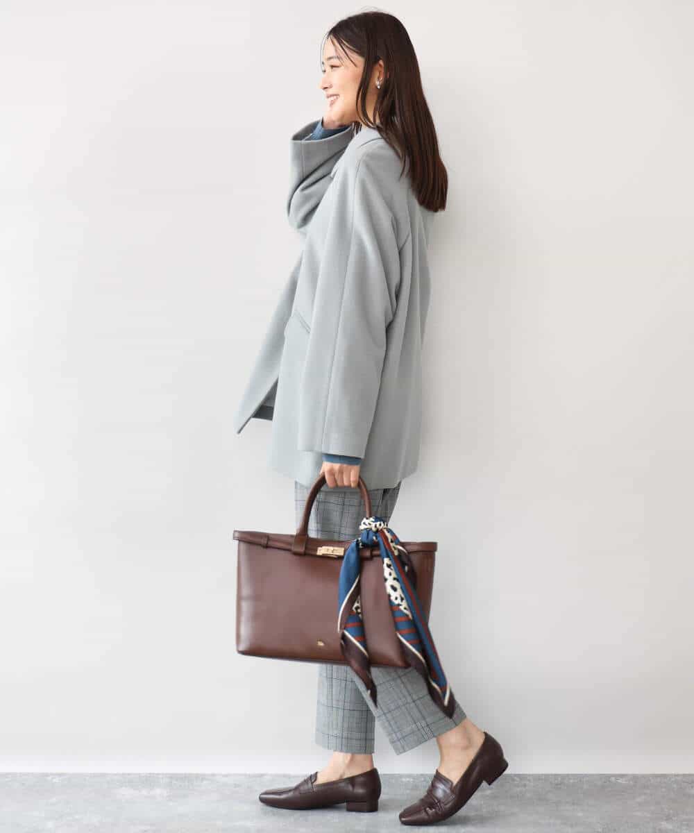 FOLAH56160 MK MICHEL KLEIN(MK ミッシェルクラン) [両面起毛/洗える]グレンチェック柄テーパードパンツ グレー