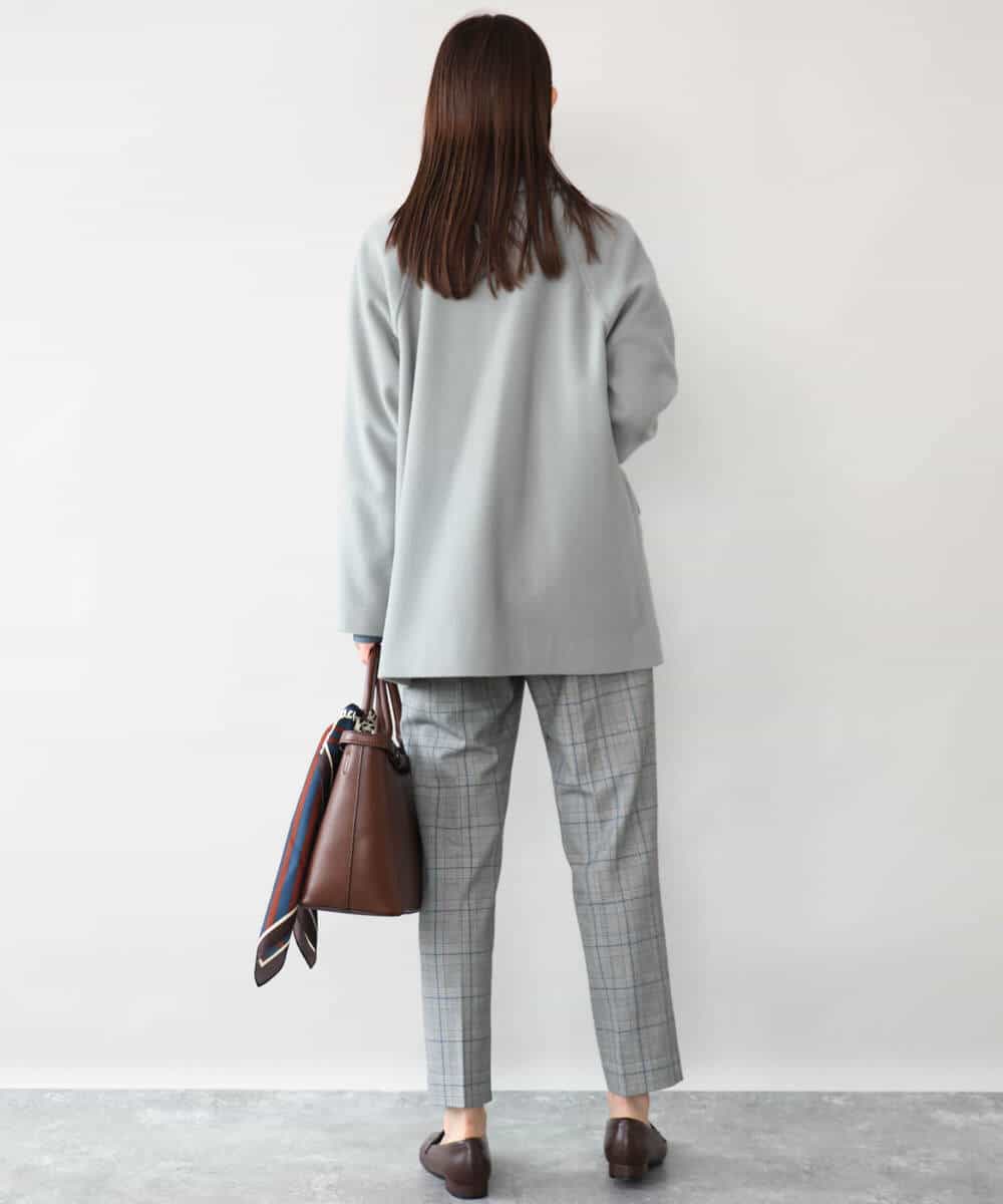 FOLAH56160 MK MICHEL KLEIN(MK ミッシェルクラン) [両面起毛/洗える]グレンチェック柄テーパードパンツ グレー