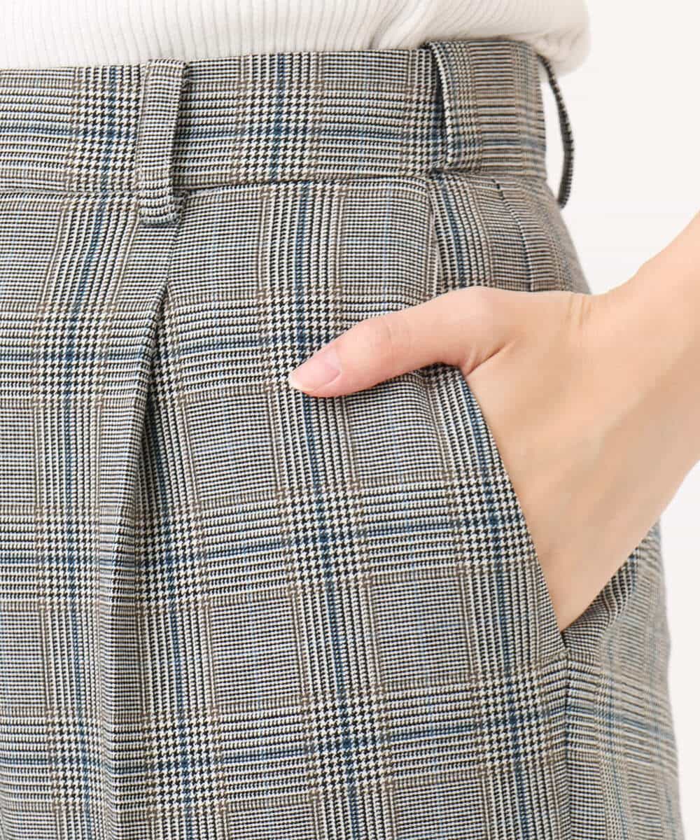 FOLAH56160 MK MICHEL KLEIN(MK ミッシェルクラン) [両面起毛/洗える]グレンチェック柄テーパードパンツ グレー