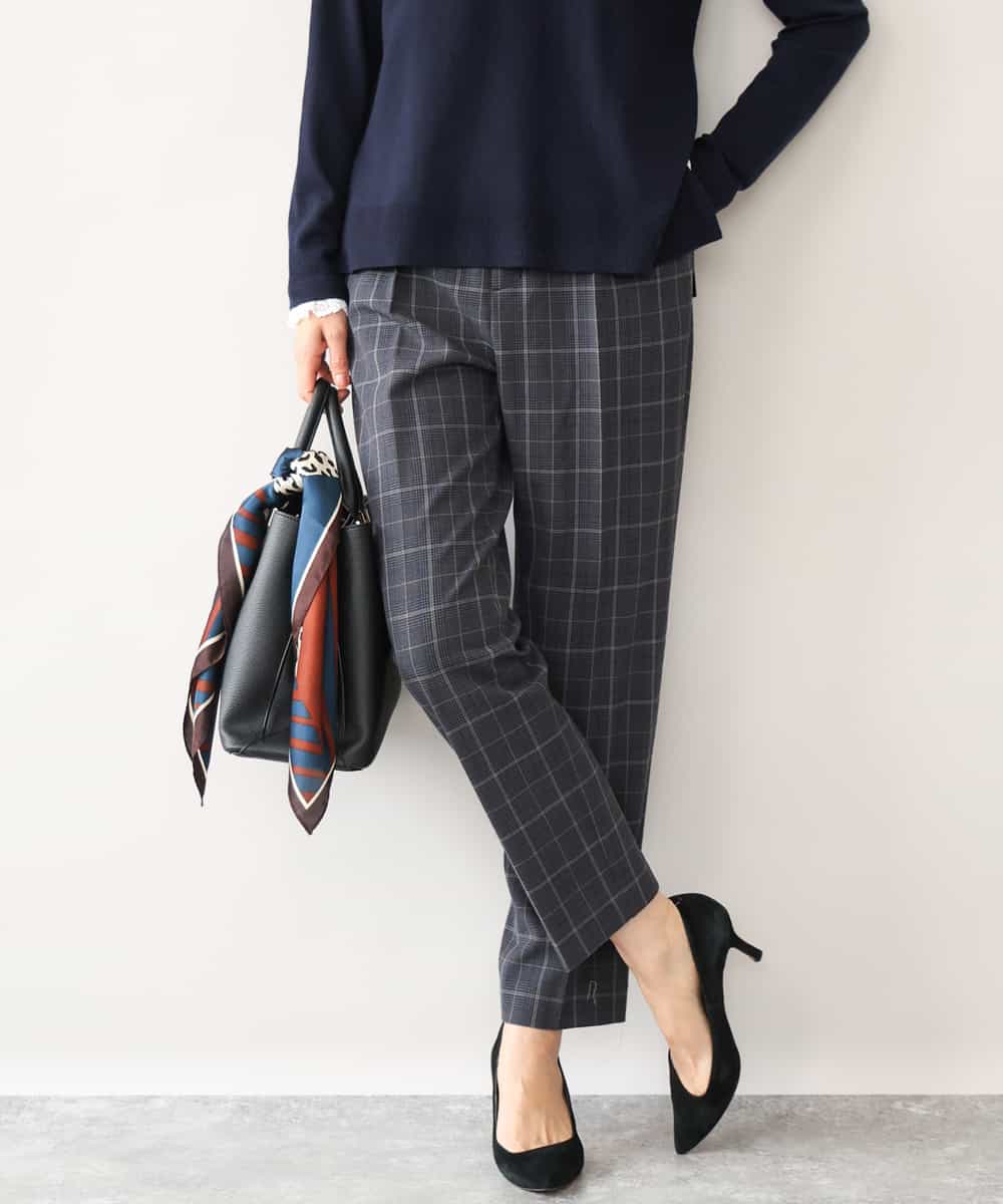 FOLAH56160 MK MICHEL KLEIN(MK ミッシェルクラン) [両面起毛/洗える]グレンチェック柄テーパードパンツ ダークグレー