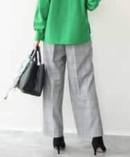 FOLAH58170 MK MICHEL KLEIN(MK ミッシェルクラン) [両面起毛/洗える]グレンチェック柄ワイドパンツ グレー