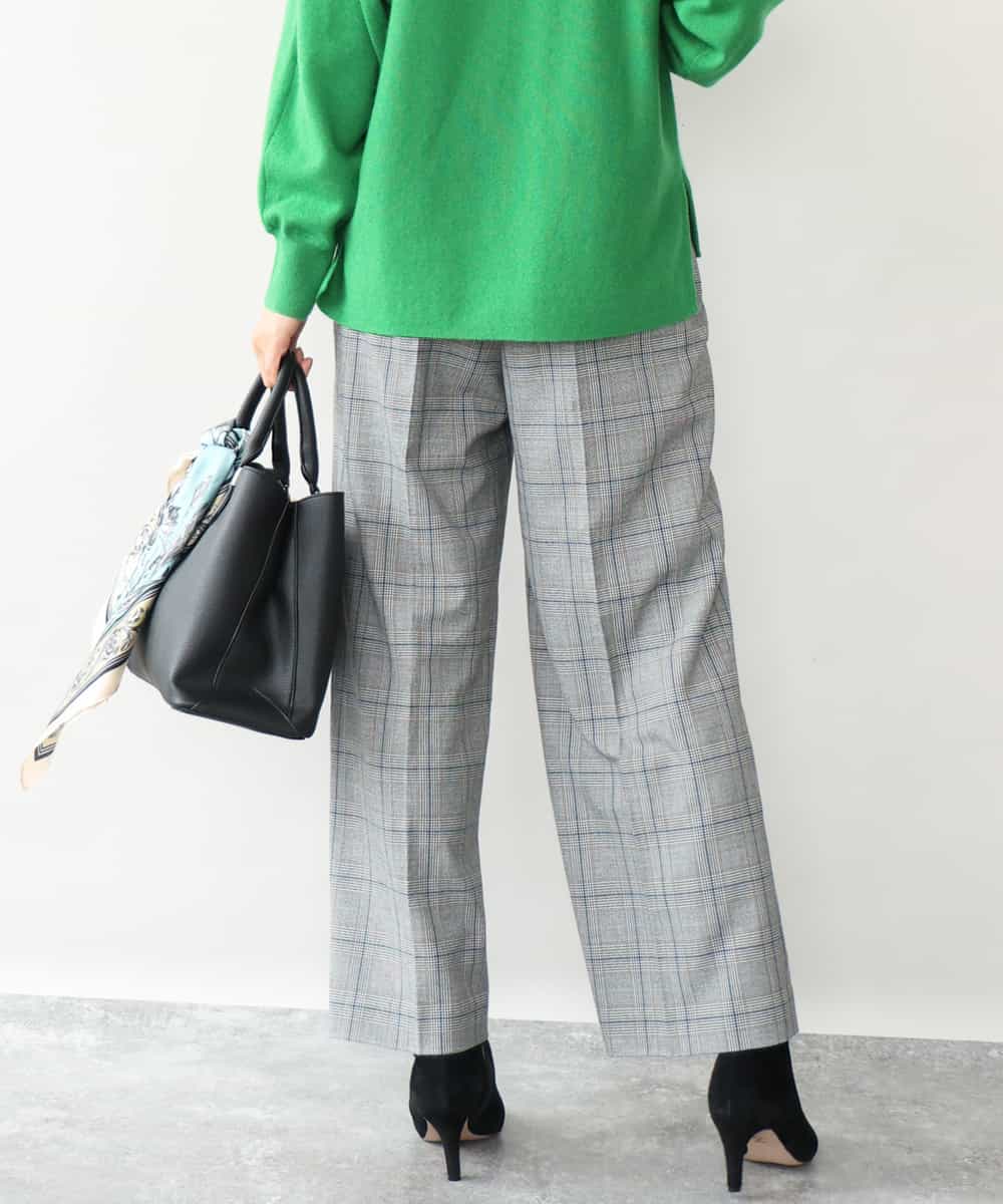 FOLAH58170 MK MICHEL KLEIN(MK ミッシェルクラン) [両面起毛/洗える]グレンチェック柄ワイドパンツ グレー