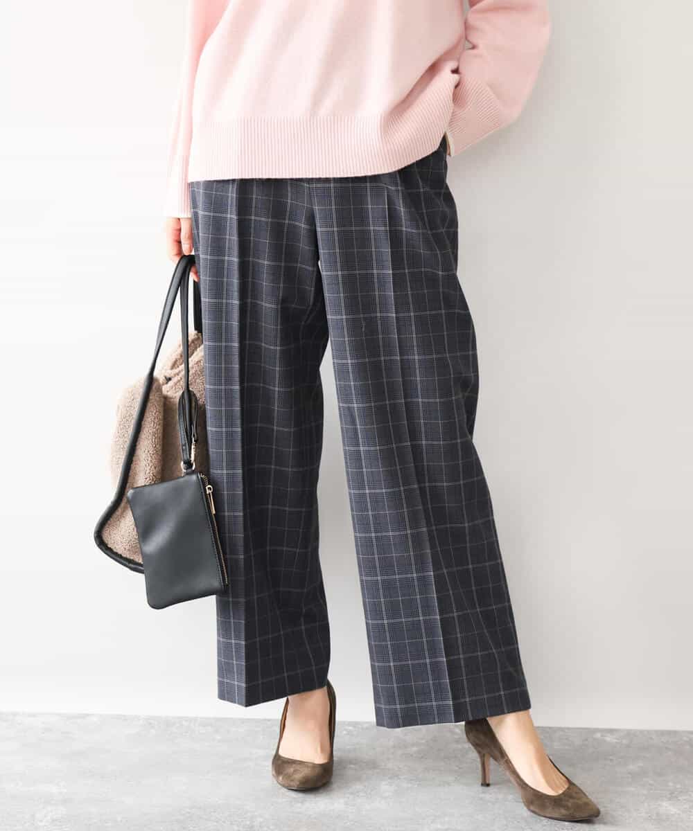 FOLAH58170 MK MICHEL KLEIN(MK ミッシェルクラン) [両面起毛/洗える]グレンチェック柄ワイドパンツ グレー
