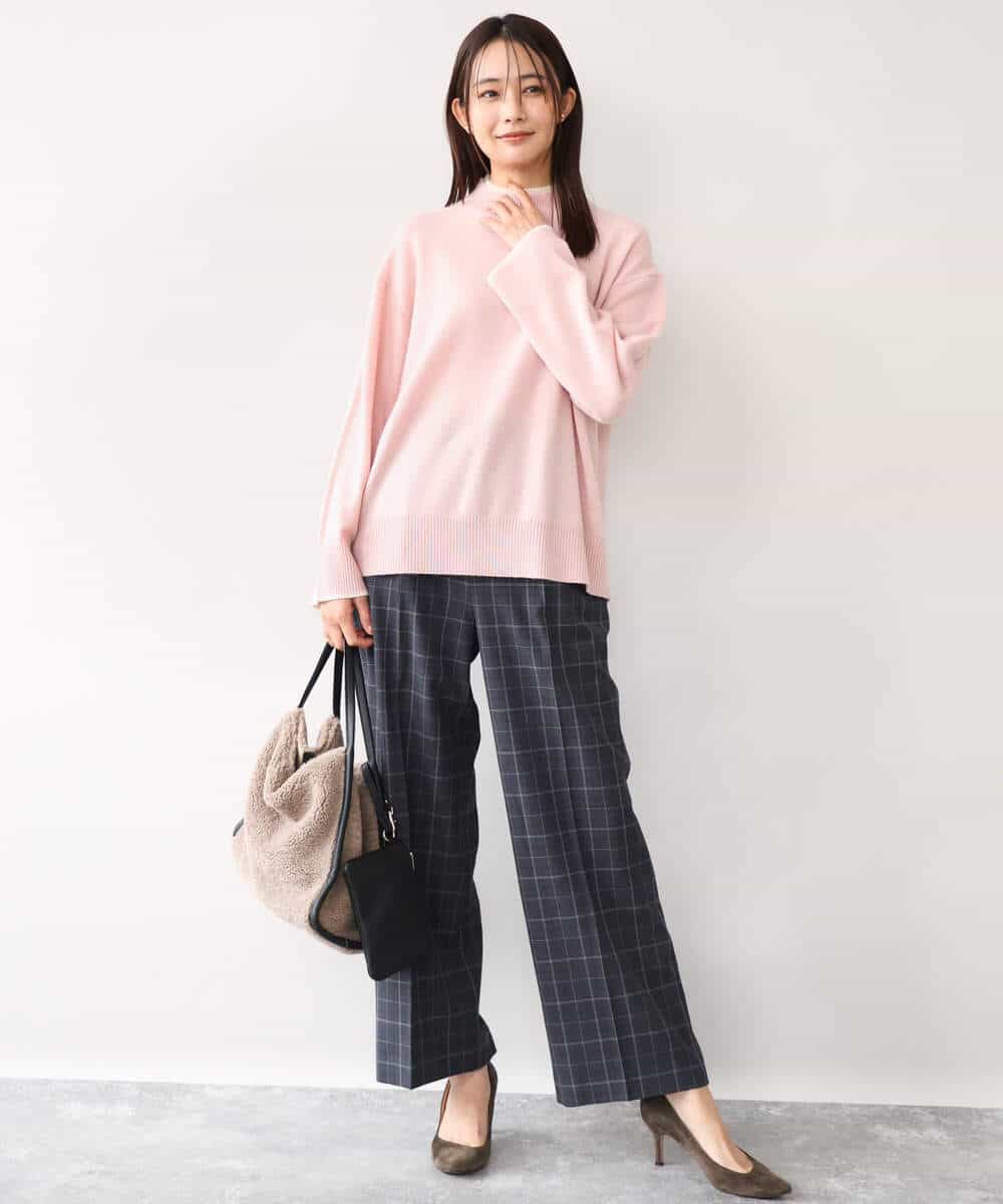 FOLAH58170 MK MICHEL KLEIN(MK ミッシェルクラン) [両面起毛/洗える]グレンチェック柄ワイドパンツ グレー