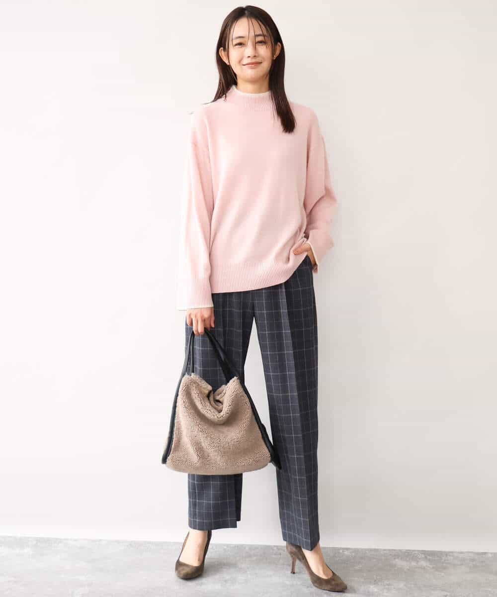 FOLAH58170 MK MICHEL KLEIN(MK ミッシェルクラン) [両面起毛/洗える]グレンチェック柄ワイドパンツ グレー