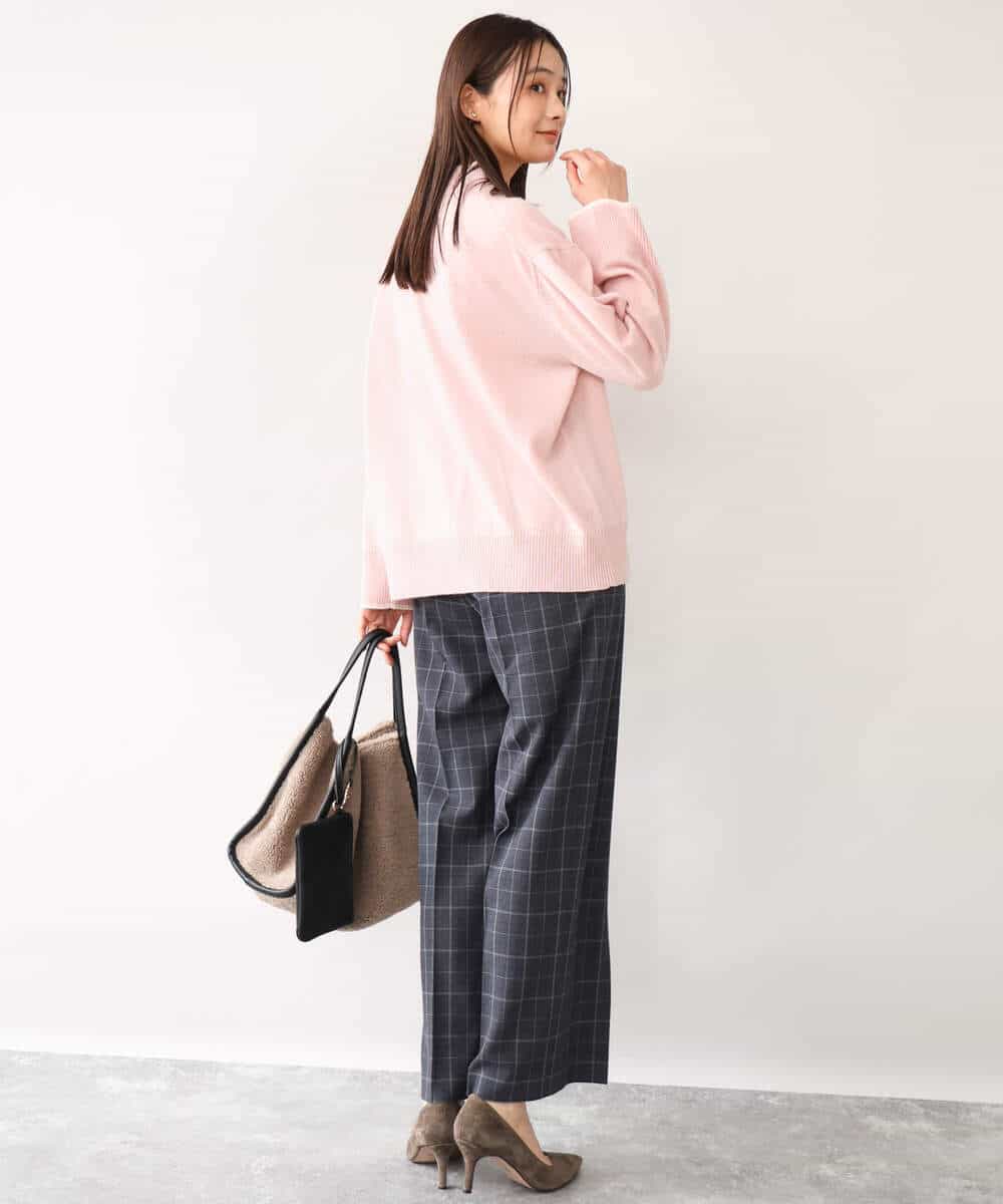 FOLAH58170 MK MICHEL KLEIN(MK ミッシェルクラン) [両面起毛/洗える]グレンチェック柄ワイドパンツ グレー
