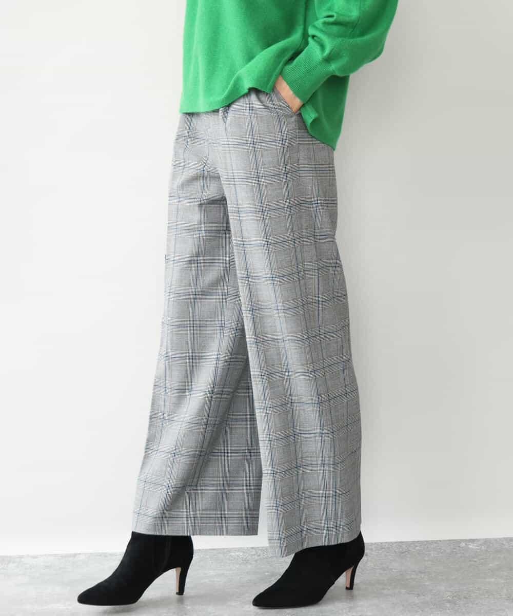 FOLAH58170 MK MICHEL KLEIN(MK ミッシェルクラン) [両面起毛/洗える]グレンチェック柄ワイドパンツ グレー
