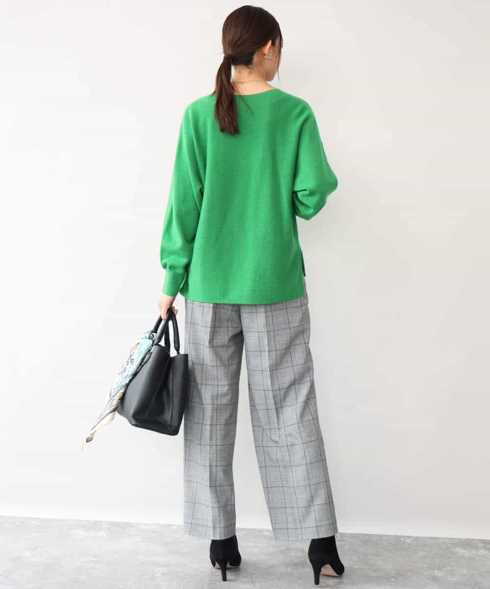 FOLAH58170 MK MICHEL KLEIN(MK ミッシェルクラン) [両面起毛/洗える]グレンチェック柄ワイドパンツ グレー