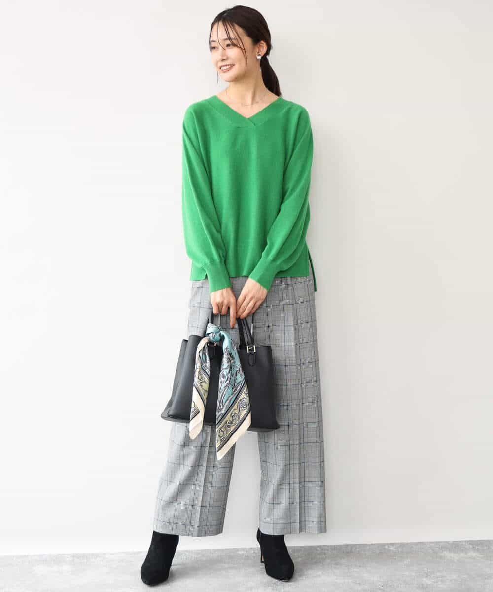 FOLAH58170 MK MICHEL KLEIN(MK ミッシェルクラン) [両面起毛/洗える]グレンチェック柄ワイドパンツ グレー