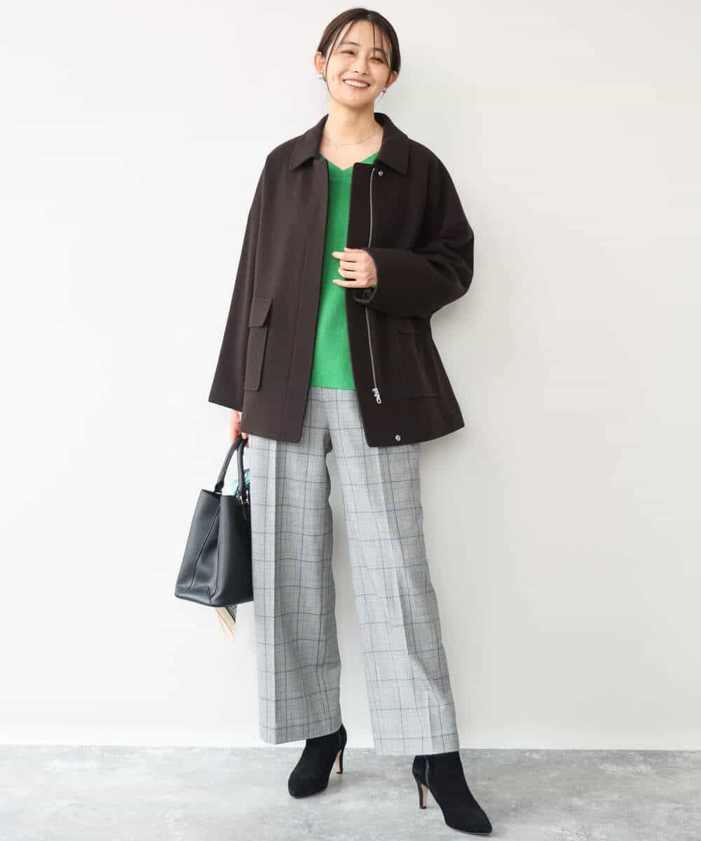 FOLAH58170 MK MICHEL KLEIN(MK ミッシェルクラン) [両面起毛/洗える]グレンチェック柄ワイドパンツ グレー