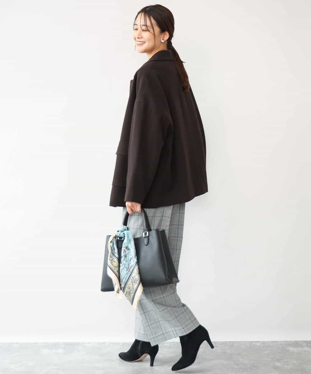 FOLAH58170 MK MICHEL KLEIN(MK ミッシェルクラン) [両面起毛/洗える]グレンチェック柄ワイドパンツ グレー