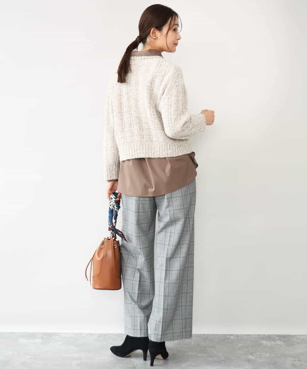 FOLAH58170 MK MICHEL KLEIN(MK ミッシェルクラン) [両面起毛/洗える]グレンチェック柄ワイドパンツ グレー