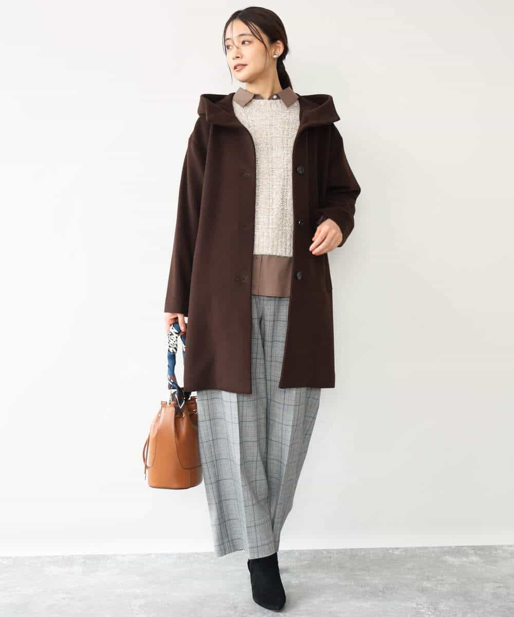 FOLAH58170 MK MICHEL KLEIN(MK ミッシェルクラン) [両面起毛/洗える]グレンチェック柄ワイドパンツ グレー