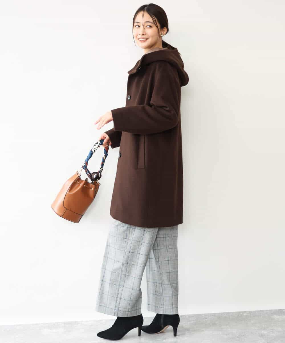 FOLAH58170 MK MICHEL KLEIN(MK ミッシェルクラン) [両面起毛/洗える]グレンチェック柄ワイドパンツ グレー