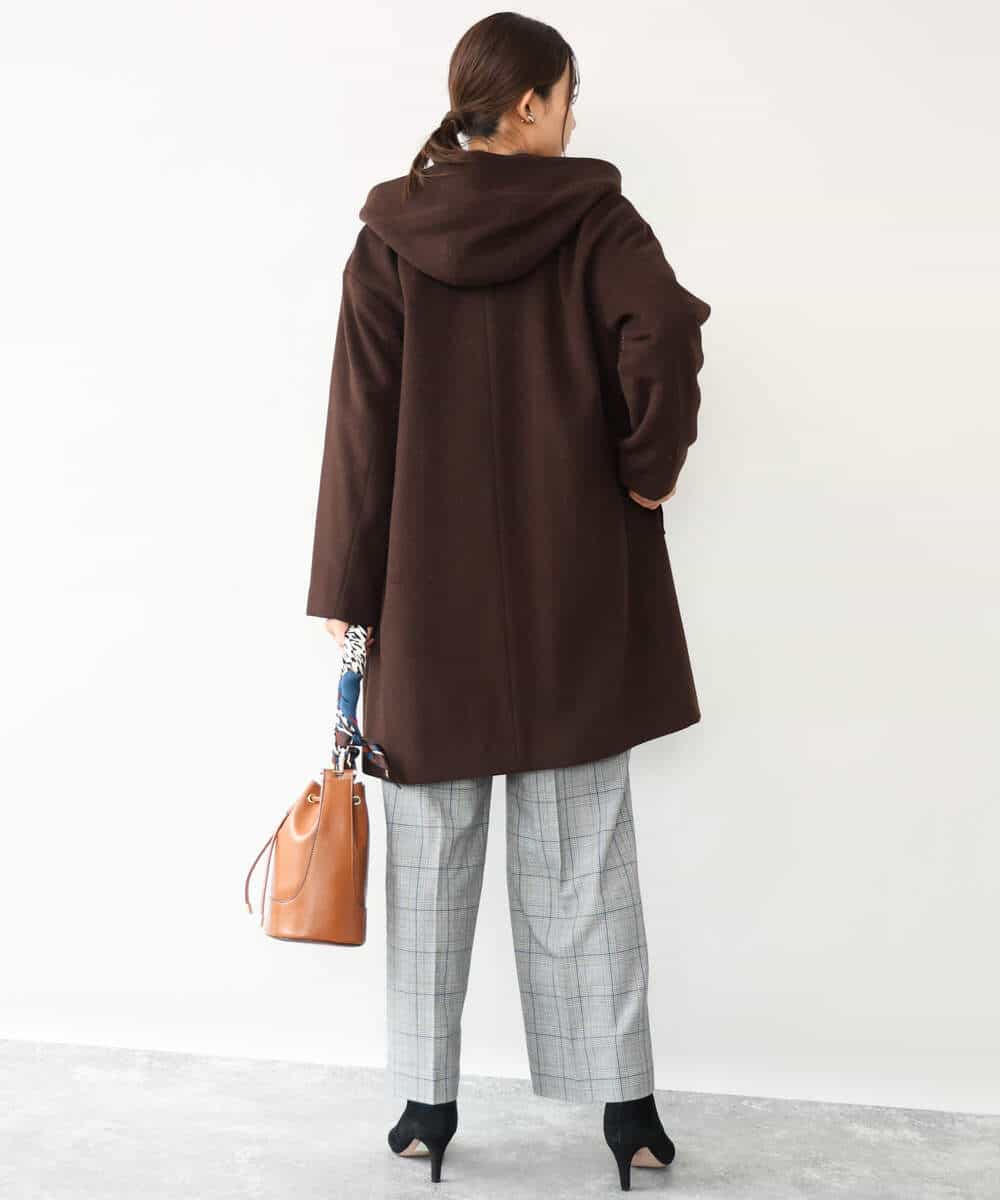 FOLAH58170 MK MICHEL KLEIN(MK ミッシェルクラン) [両面起毛/洗える]グレンチェック柄ワイドパンツ グレー