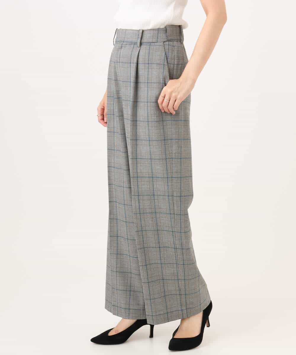 FOLAH58170 MK MICHEL KLEIN(MK ミッシェルクラン) [両面起毛/洗える]グレンチェック柄ワイドパンツ グレー