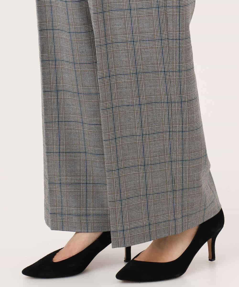 FOLAH58170 MK MICHEL KLEIN(MK ミッシェルクラン) [両面起毛/洗える]グレンチェック柄ワイドパンツ グレー