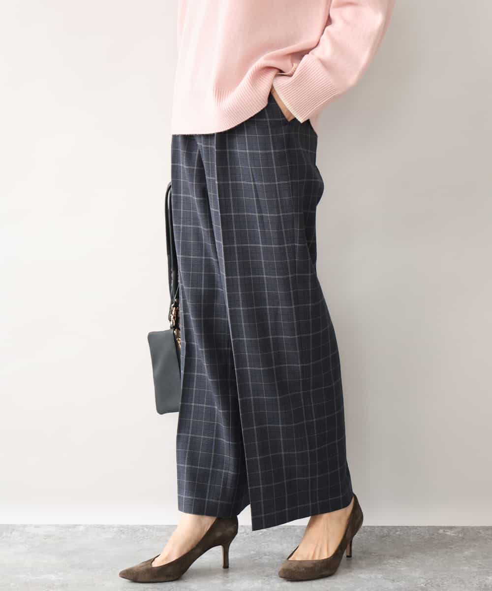 FOLAH58170 MK MICHEL KLEIN(MK ミッシェルクラン) [両面起毛/洗える]グレンチェック柄ワイドパンツ ダークグレー