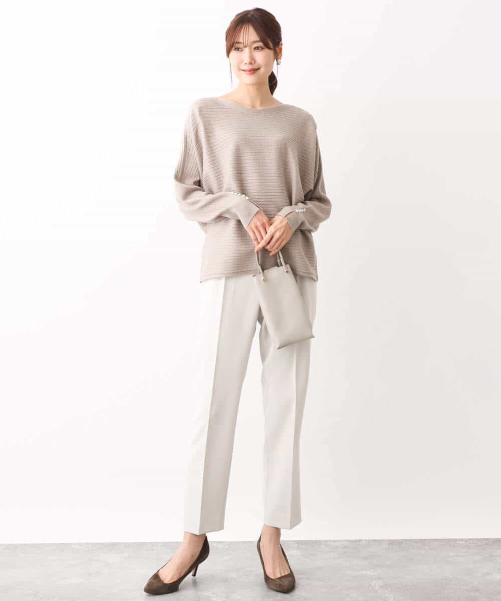 FOLAV48140 MK MICHEL KLEIN(MK ミッシェルクラン) ダブルクロステーパードパンツ/洗える ベージュ