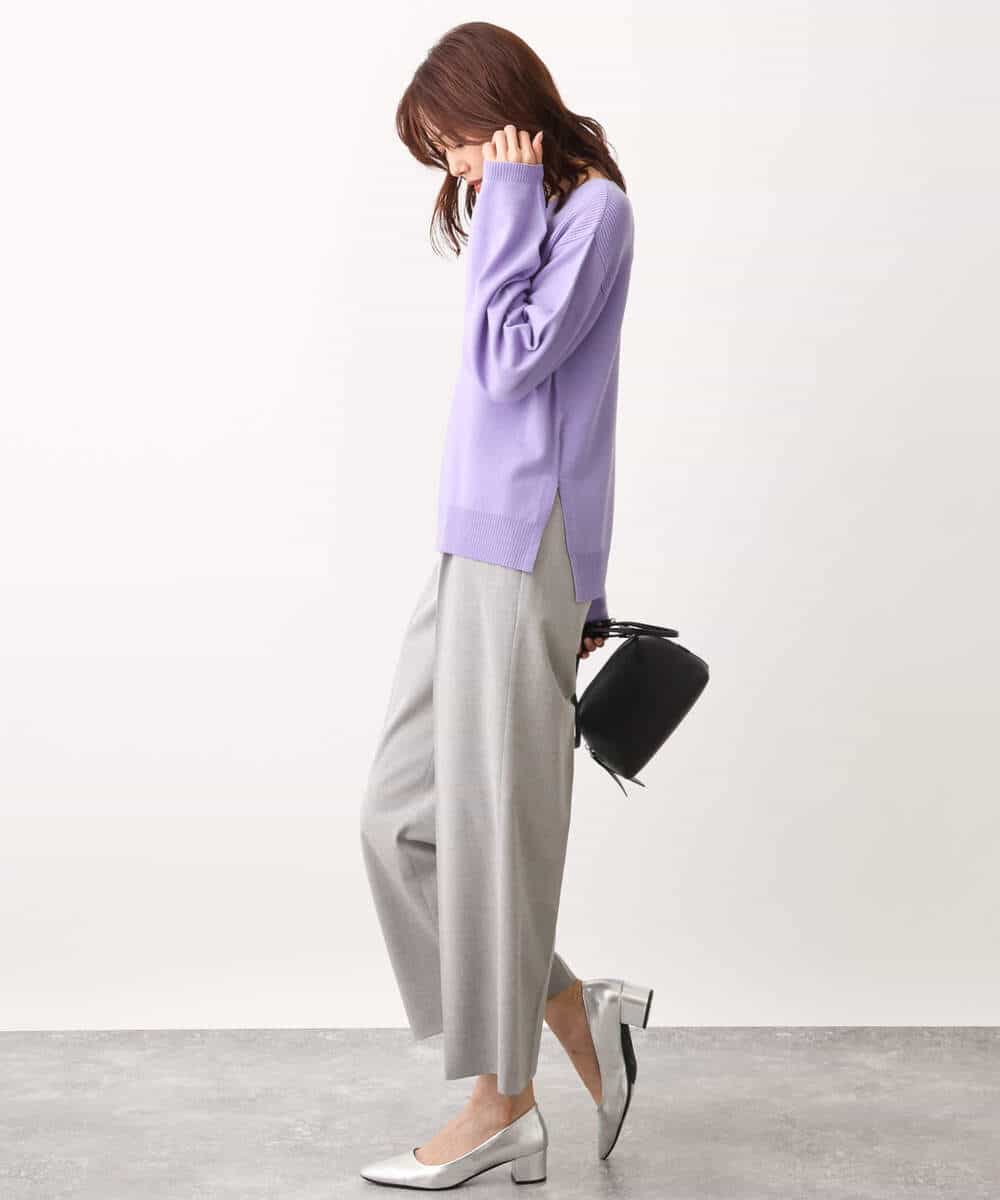 FOLAV58160 MK MICHEL KLEIN(MK ミッシェルクラン) ツイード調両面起毛ワイドパンツ/洗える ダークグレー