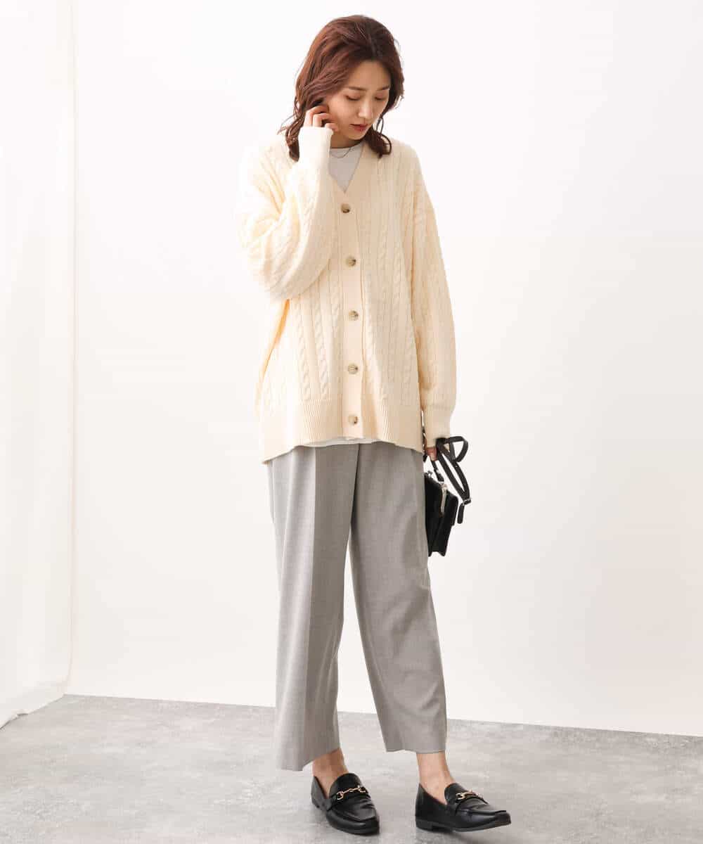 FOLAV58160 MK MICHEL KLEIN(MK ミッシェルクラン) ツイード調両面起毛ワイドパンツ/洗える ダークグレー