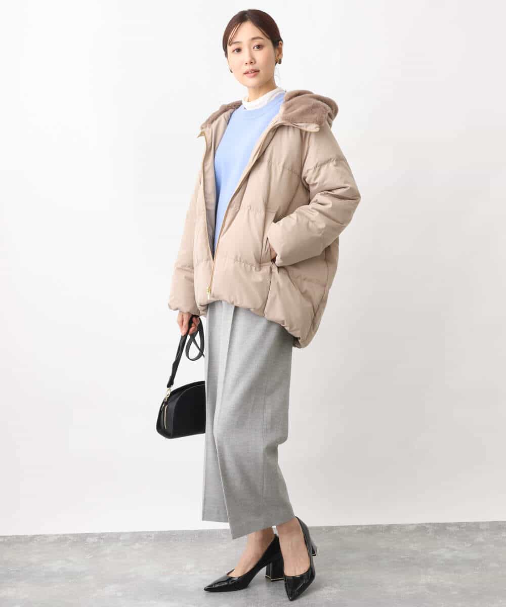 FOLAV58160 MK MICHEL KLEIN(MK ミッシェルクラン) ツイード調両面起毛ワイドパンツ/洗える ダークグレー